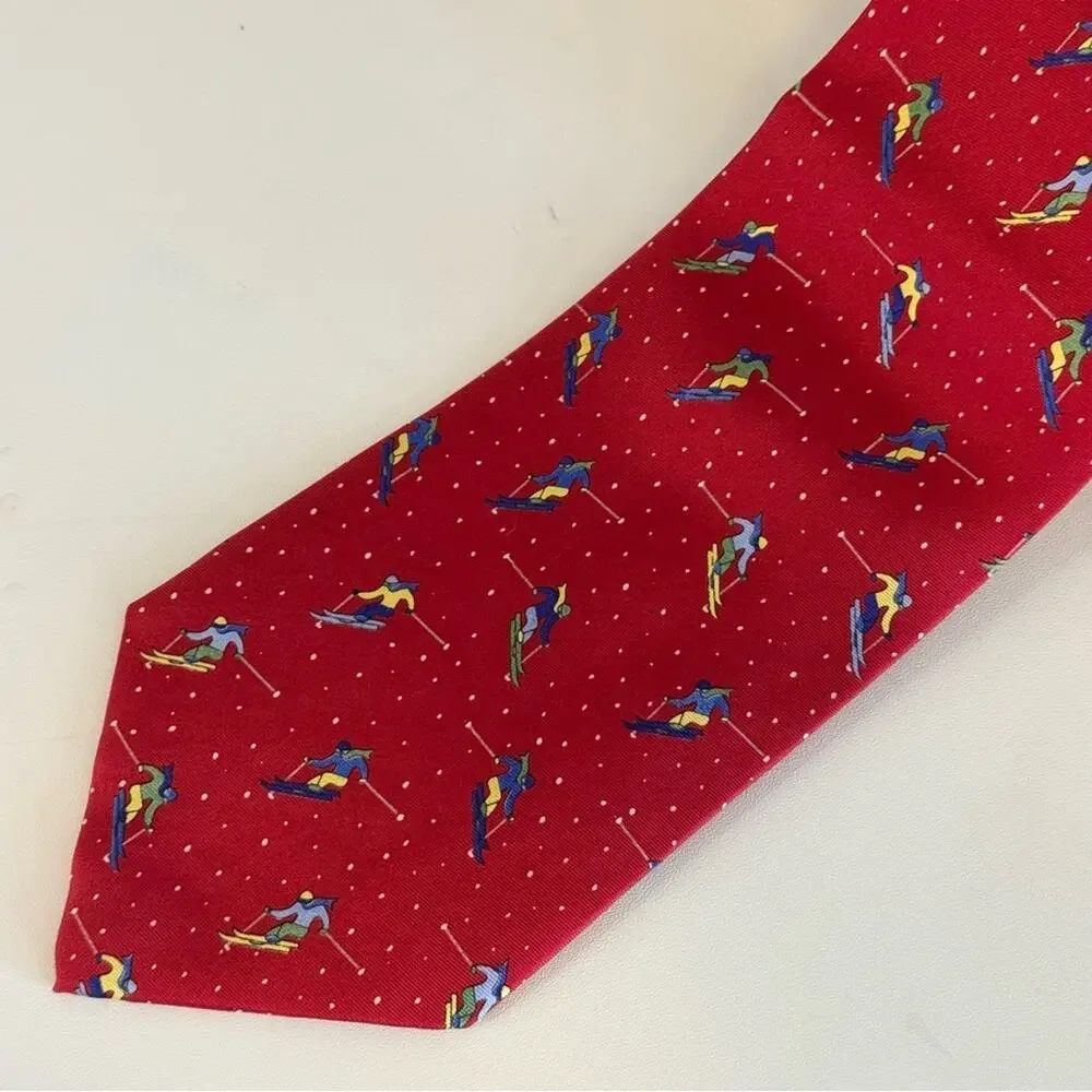 Alynn Men's‎ Red Snow Skilling Print Adjustable Silk Neckwear Pointed Ties
